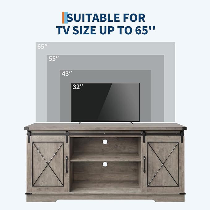 Farmhouse 59" TV Stand Up to 65 Inches, Mid Century Modern TV Entertainment - Image 7