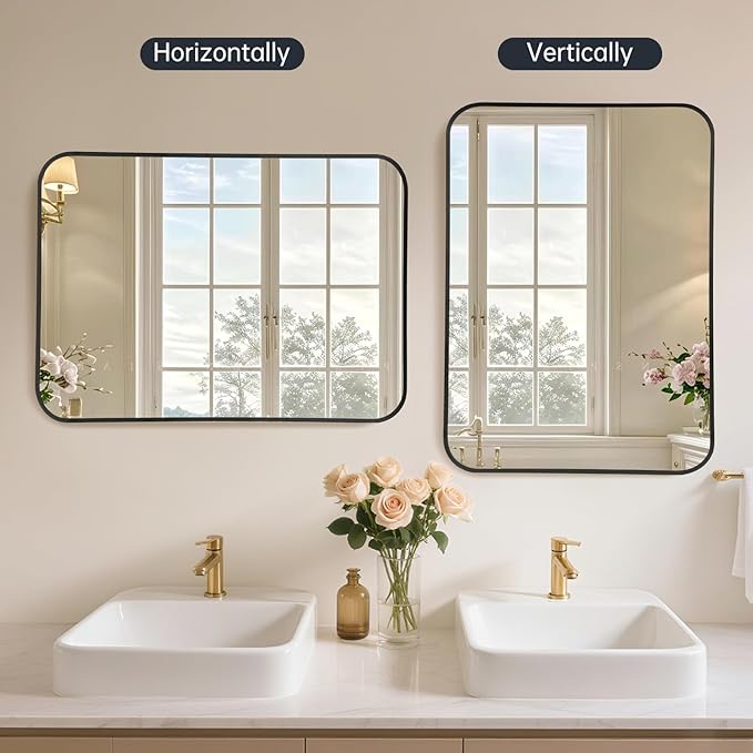 16x24 Inch Bathroom Mirror for Wall, Matte Black Framed Rectangle Mirror - Image 7
