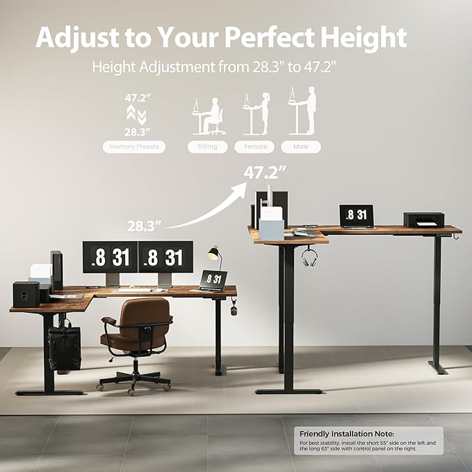 Agilestic Triple Motors 73" x 60" L Shaped Standing Desk, Electric Standing - Image 8