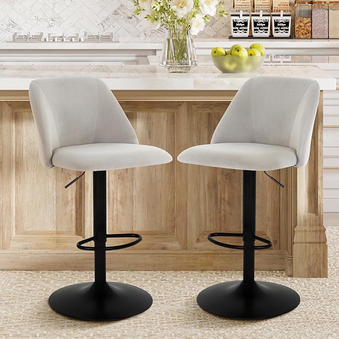 COLAMY Bar Stools Set of 2, Modern Swivel Bar Chairs, Adjustable Upholstered by COLAMYINC