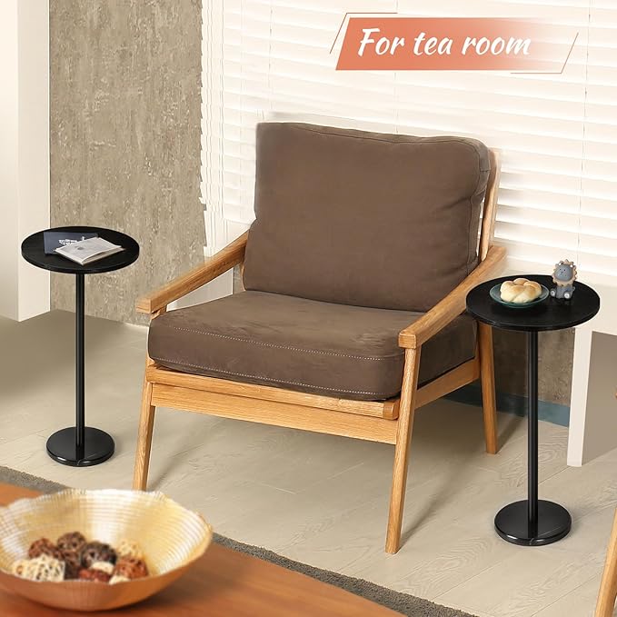 smusei Drink Tables for Small Spaces Pedestal Side Table Set of 2 Small Round - Image 4