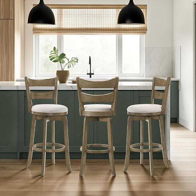 Armen Living Blair 26 in. Putty Brown Counter Height Rubberwood Swivel Barstool - Image 9
