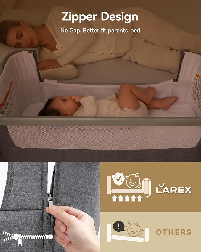 Larex 3 in 1 Baby Bassinet Bedside Sleeper, Breathable Mesh Safe Bedside - Image 5