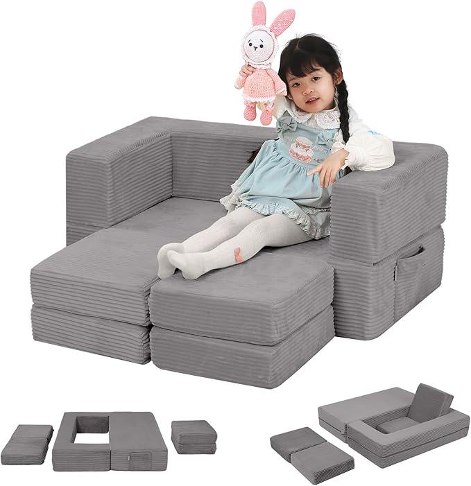 MeMoreCool Modular Kids Couch, Corduroy Play Toddler Couch by MeMoreCool