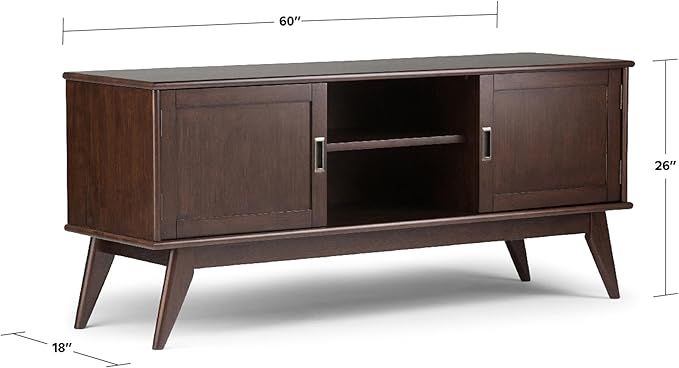 SIMPLIHOME Draper SOLID HARDWOOD 60 inch Wide Mid Century Modern TV Media Stand - Image 2