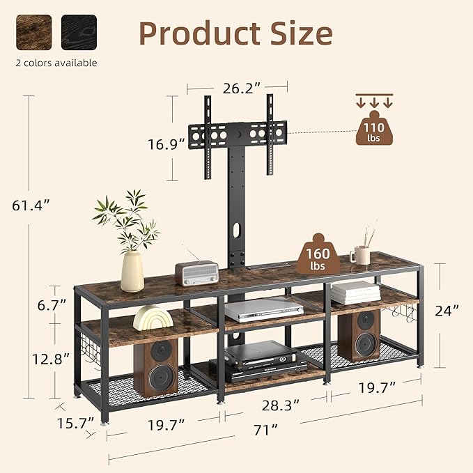 VECELO 71" TV Stand with Mount and Power Outlets, Entertainment Center with - Image 2