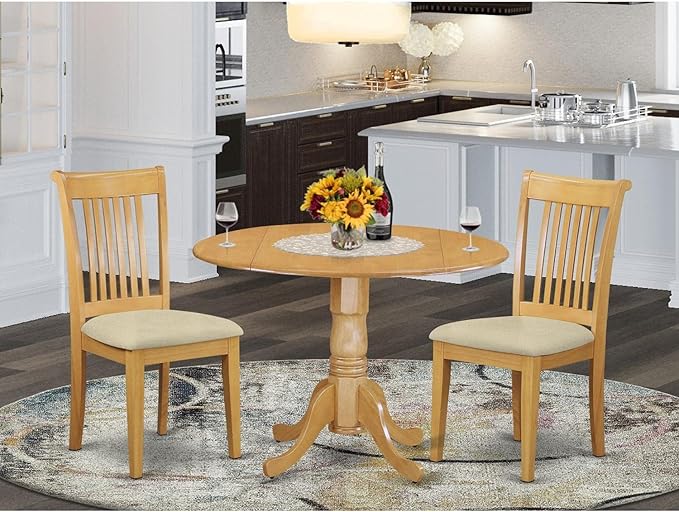 East West Furniture DLPO3-OAK-C 3 Piece Dining Set Contains a Round Dining Table - Image 7