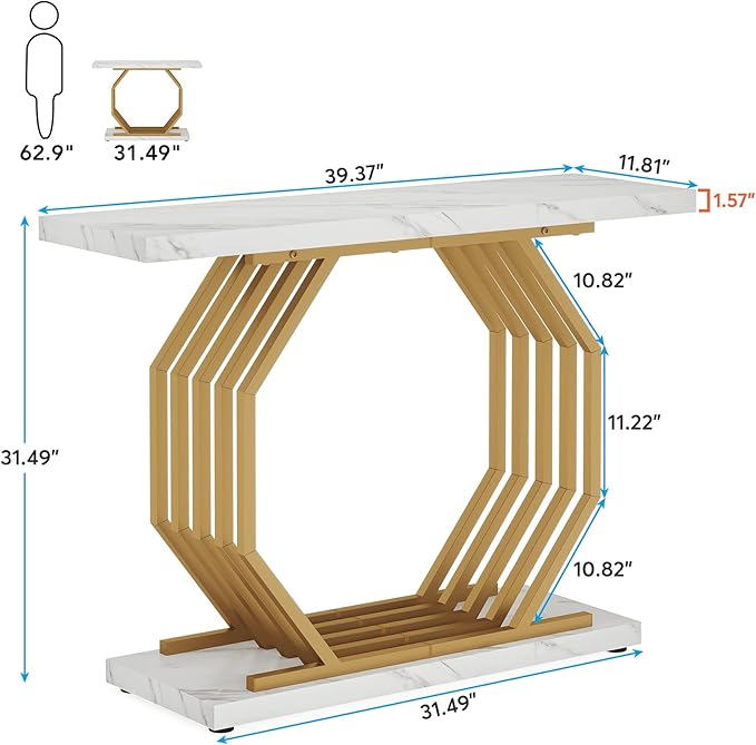 Tribesigns Gold Console Table, Faux Marble Entryway Table Narrow Sofa - Image 2