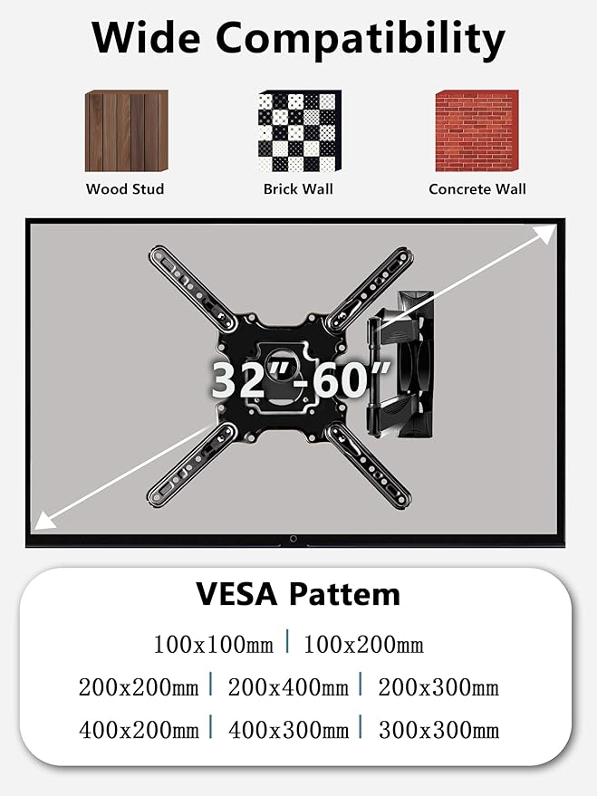 Full Motion Wall Mount for 32-60 Inch Screens, Tilt & Extend, Articulating - Image 3