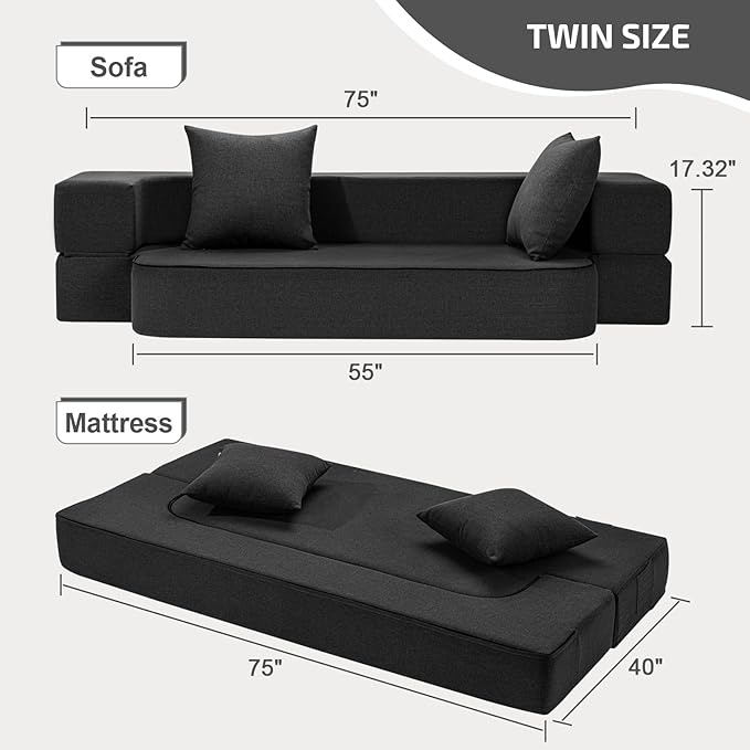 2-in-1 Folding Sofa Bed with Pillows - Image 2