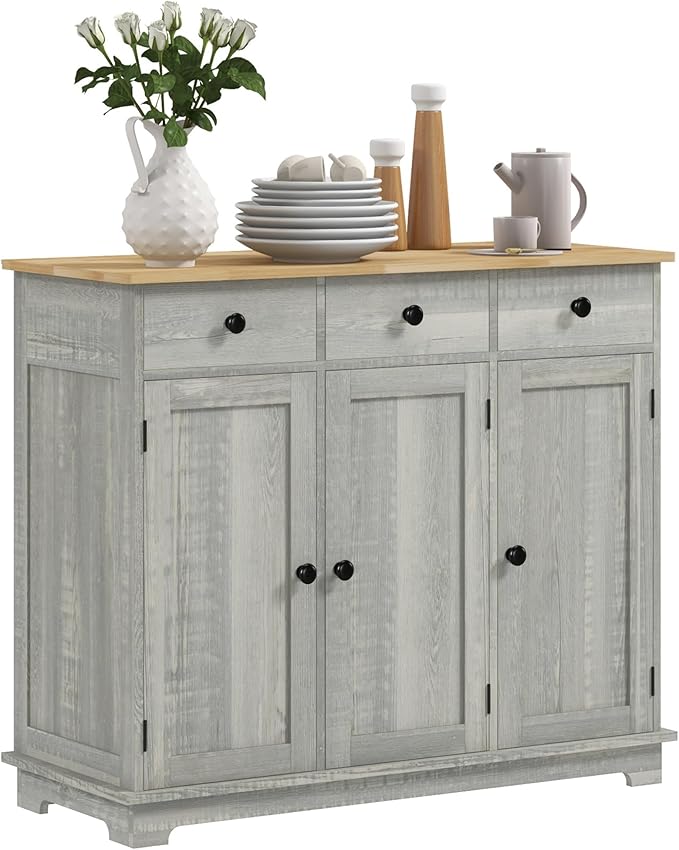 HOMCOM Sideboard with Solid Wood Countertop, Modern Kitchen Storage Cabinet by HOMCOM