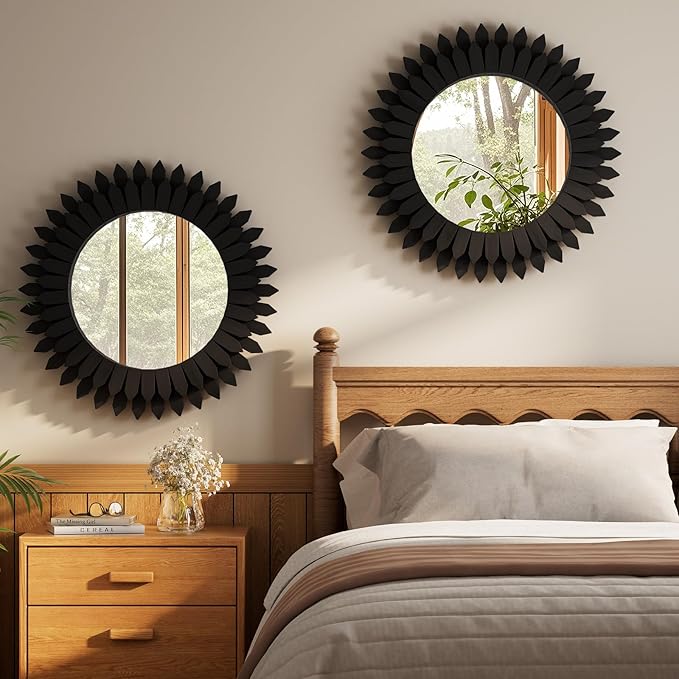 24 Inch Black Boho Wall Decor Sunburst Mirror - Image 6
