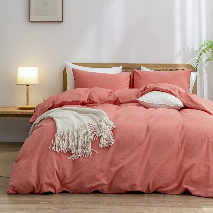 BESTOUCH Duvet Cover Set 100% Washed Cotton Linen Feel Super Soft Comfortable by BESTOUCH