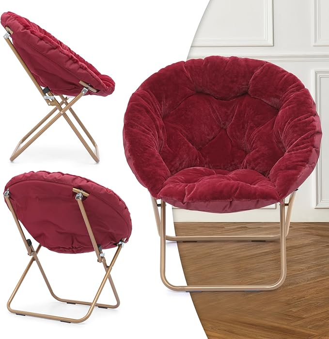 MoNiBloom Round Folding Faux Fur Saucer Chair - Image 11