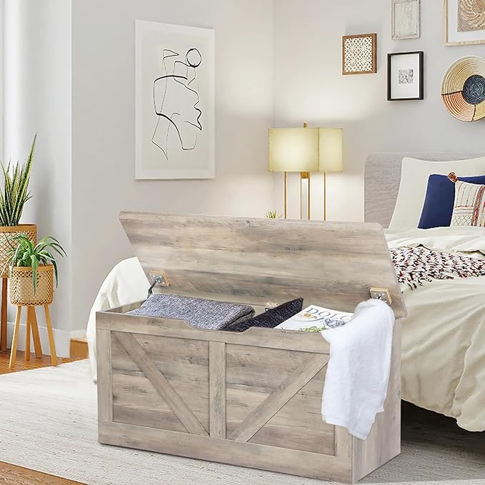 39.4" Storage Chest, Wooden Storage Bench, Large Storage Trunk - Image 2
