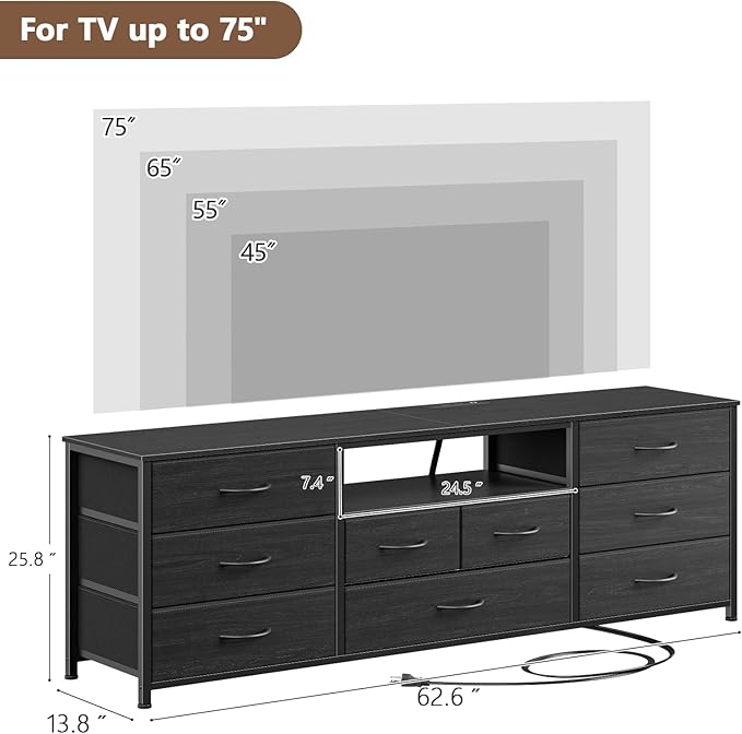 Furnulem 9 Drawer Dresser, 63” Long TV Stand - Image 3