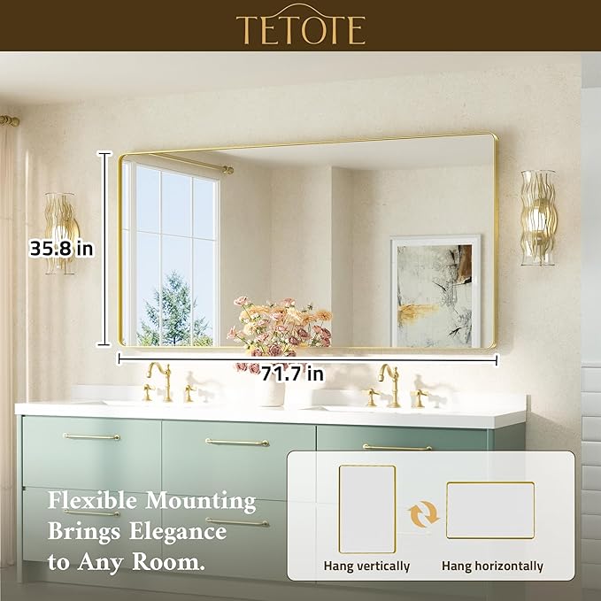 TETOTE 72 x 36 Inch Gold Framed Mirror Vanity Mirrors - Image 7