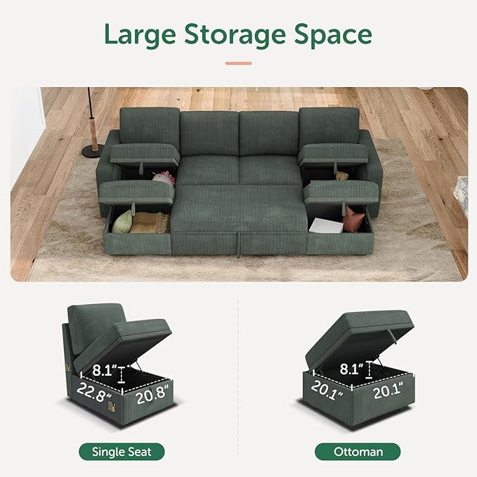 HONBAY Modular Sectional Sleeper Sofa Bed, Corduroy Pull Out Couch - Image 4