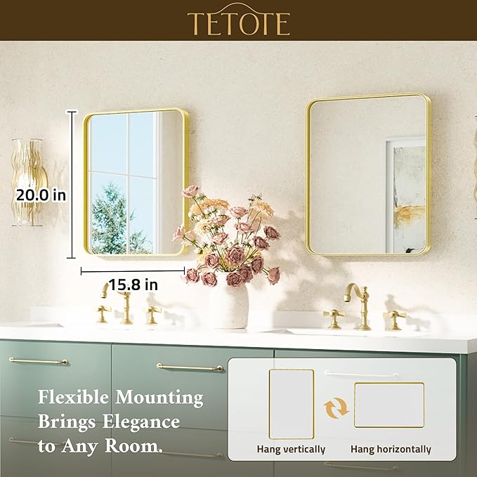 TETOTE Gold Bathroom Mirror 16 x 20 Inch Brushed Gold Metal Framed Vanity Mirror - Image 7