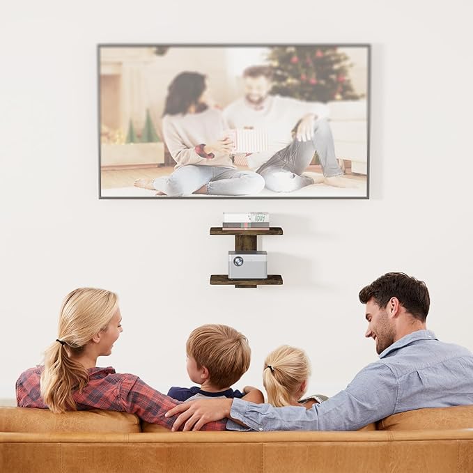 WALI Projector Mount Floating TV Shelf, Holds Up to 22lbs, Wooden Wall Mounted - Image 2