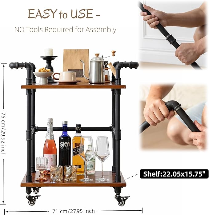 Industrial Pipe Bar Carts/Serving Carts/Kitchen Carts/Wine Rack Carts on Wheels - Image 6