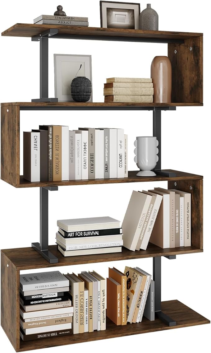5-Tier Geometric Bookshelf, S Shaped Bookcase, 31.5" W x 58.3" H Wood - Image 9