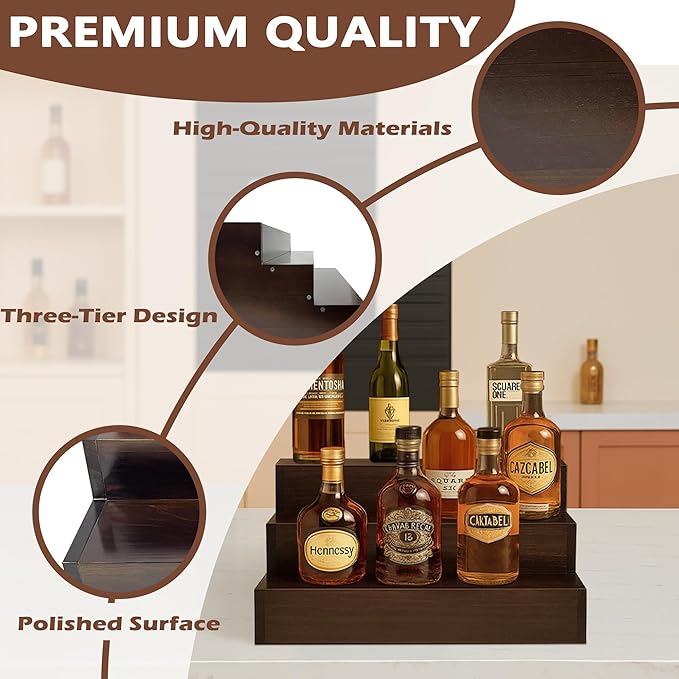 Royxen Wood Liquor Bottle Shelf 3 Tier Bar Shelf Freestanding Vintage Liquor - Image 4