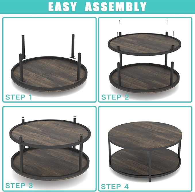 NSdirect 36 inches Round Coffee Table, Rustic Wooden Surface Top & Sturdy Metal - Image 9