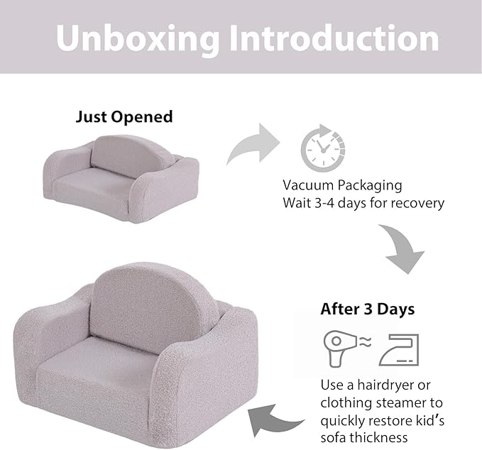 Welnow Kids Sofa, 2-in-1 Soft Sherpa Toddler Chair, Convertible Toddler Couch - Image 9