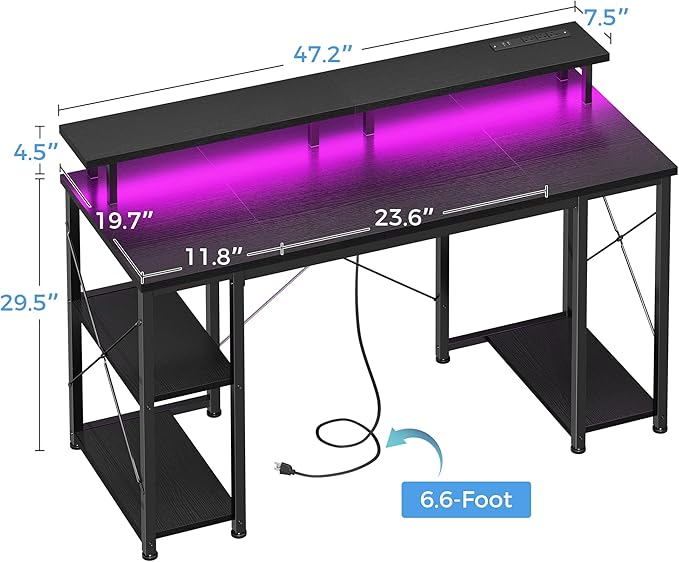 ODK 48 Inches Gaming Desk with LED Lights, Computer Desk with Monitor Stand - Image 3