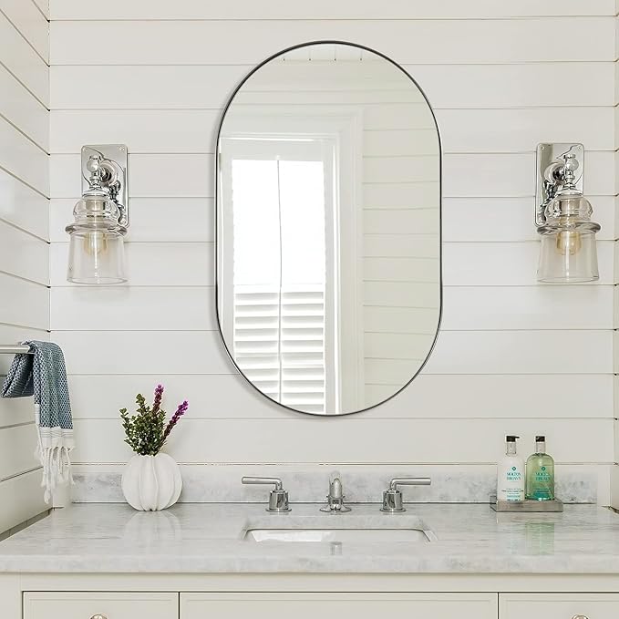 ANDY STAR Brushed Nickel Oval Bathroom Mirror, 20x33 inch Pill-Shaped Mirror by ANDYSTAR
