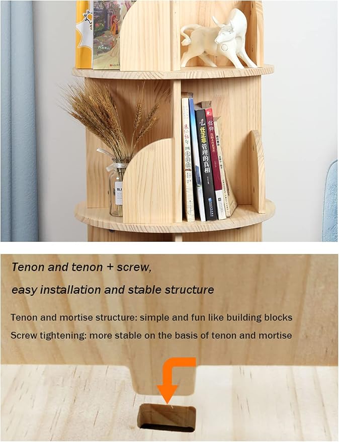 Rotating Bookshelf 360 Degrees, 4 Tier Stackable Solid Wood Bookshelf Organizer - Image 7