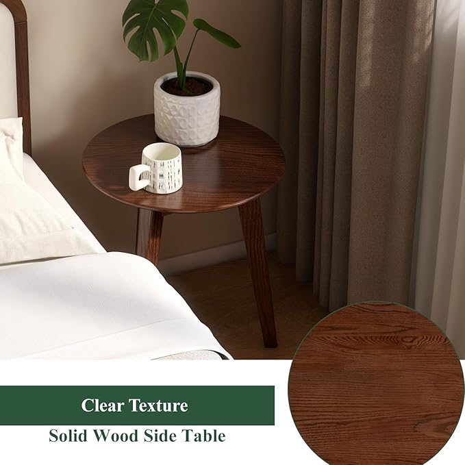100% Solid Oak Round Side Table, Small Bedside Table - Image 9