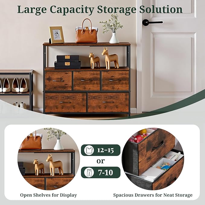 TV Stand, 5 Fabric Drawers Dresser Entertainment Center - Image 6