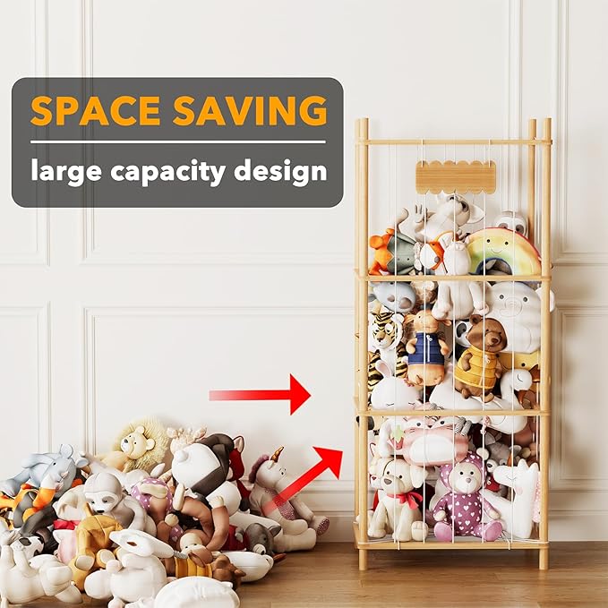 SpaceAid Stuffed Animal Storage Organizer, Wood Animals Zoo Toy Plushies - Image 3