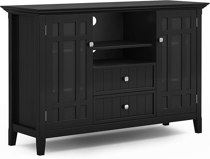 SIMPLIHOME Bedford Solid Wood 53 inch Wide Transitional TV Media Stand in Black by SimpliHome