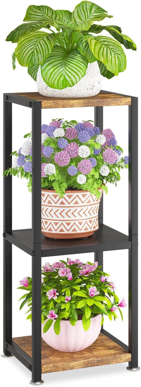 KMOTASUO 3 Tier Tall Plant Stands Indoor, 31 Inch Metal Wood Corner Plant Stand by KMOTASUO