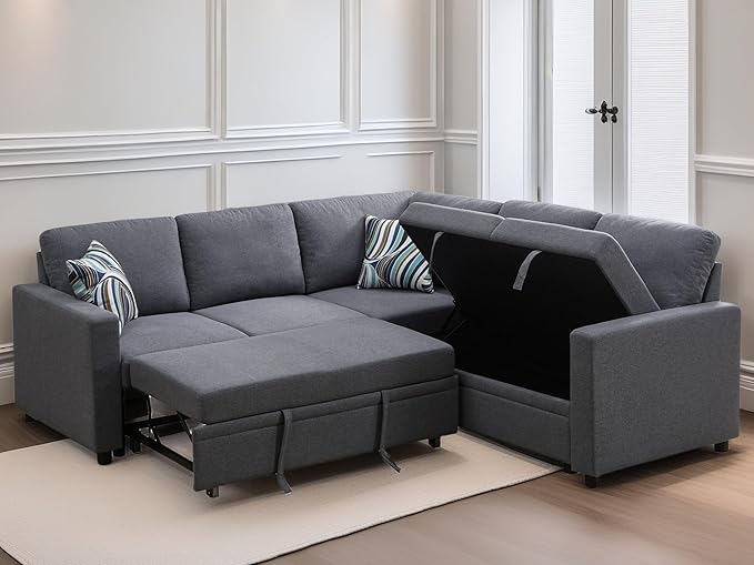 L Shaped Sectional Couch with Pull Out Bed, Convertible Sleeper Sofa Bed Couch by FONTOI