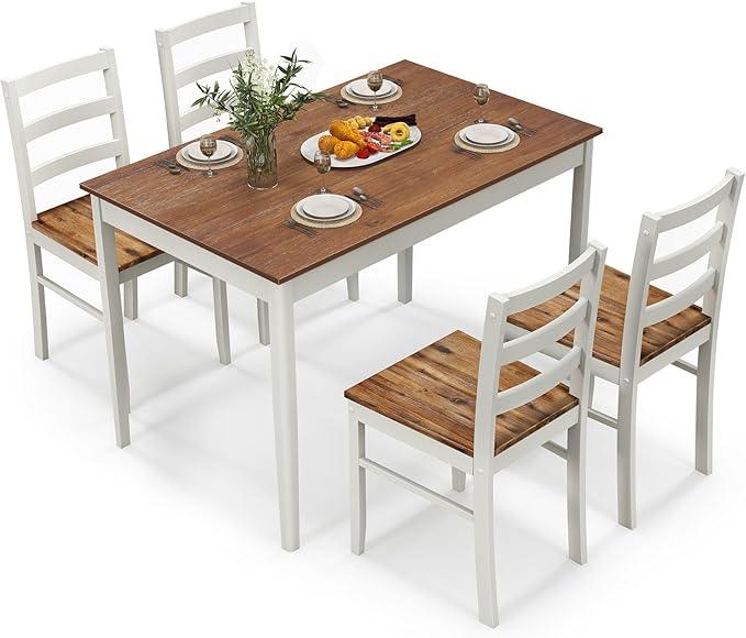 Giantex 5-Piece Dining Set for 4, Solid Wood Rectangular Table & 4 Chairs wtih - Image 9