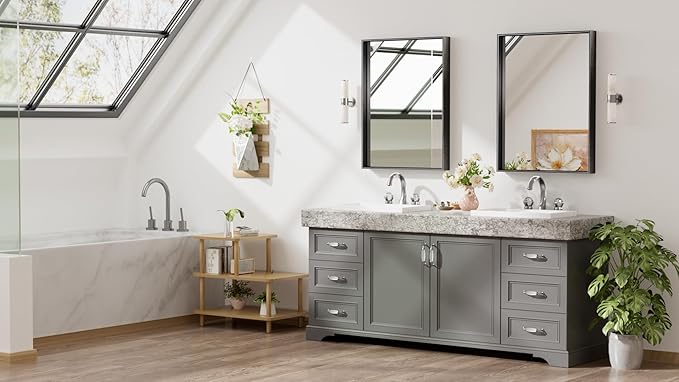 Keonjinn Black Mirror for Wall 24 x 32 Inch Rectangle Bathroom Vanity Mirror - Image 2