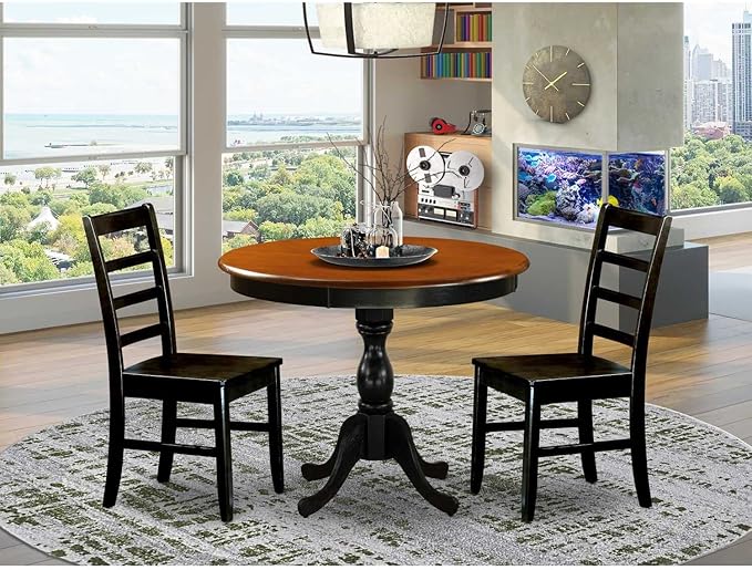 East West Furniture AMPF3-BCH-W 3 Piece Dining Table Set - Image 2