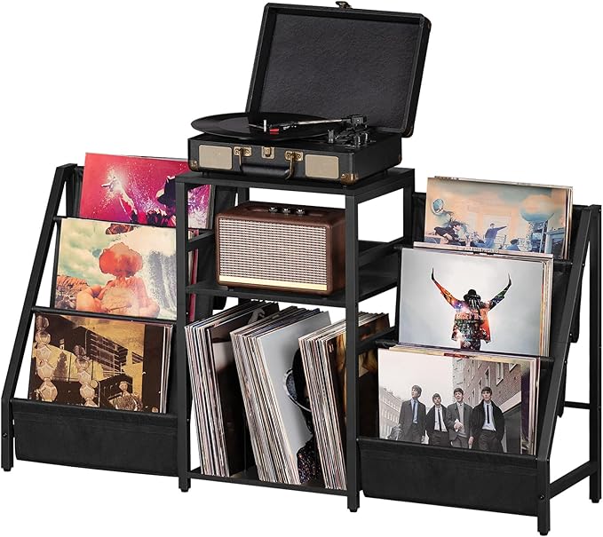 LELELINKY Black End Table, Record Player Stand by LELELINKY