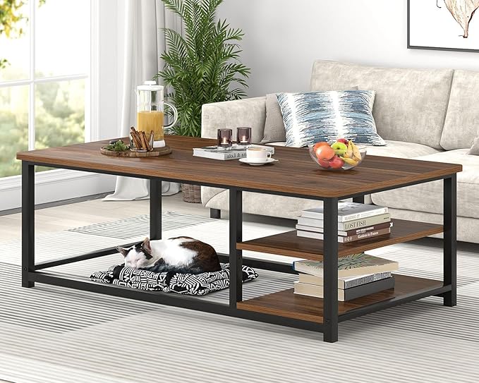 EXCEFUR Modern Coffee Table, Rustic Wood and Metal Center Table - Image 6