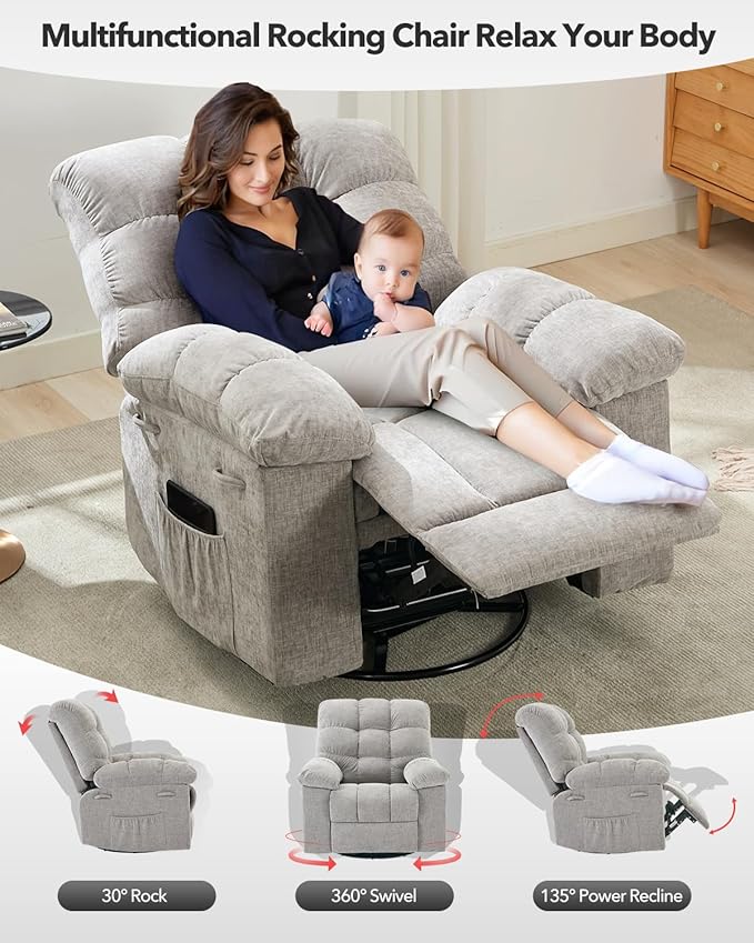 Rocking Recliner Chair, 360° Swivel Rocker Chair - Image 4