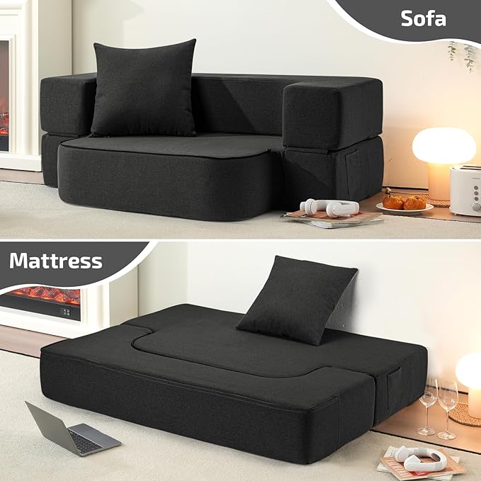 2-in-1 Folding Sofa Bed with Pillow - Image 5