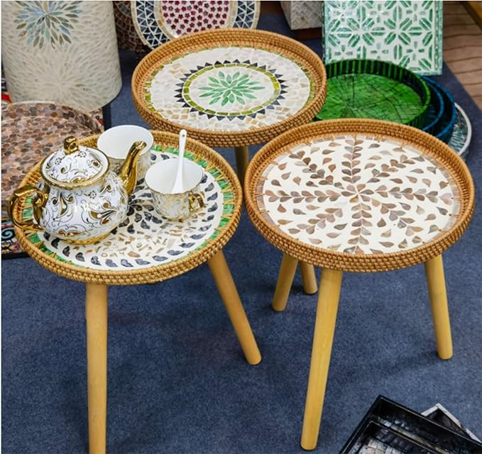 Round Rattan Side Table, Handmade Rattan Tray - Image 8