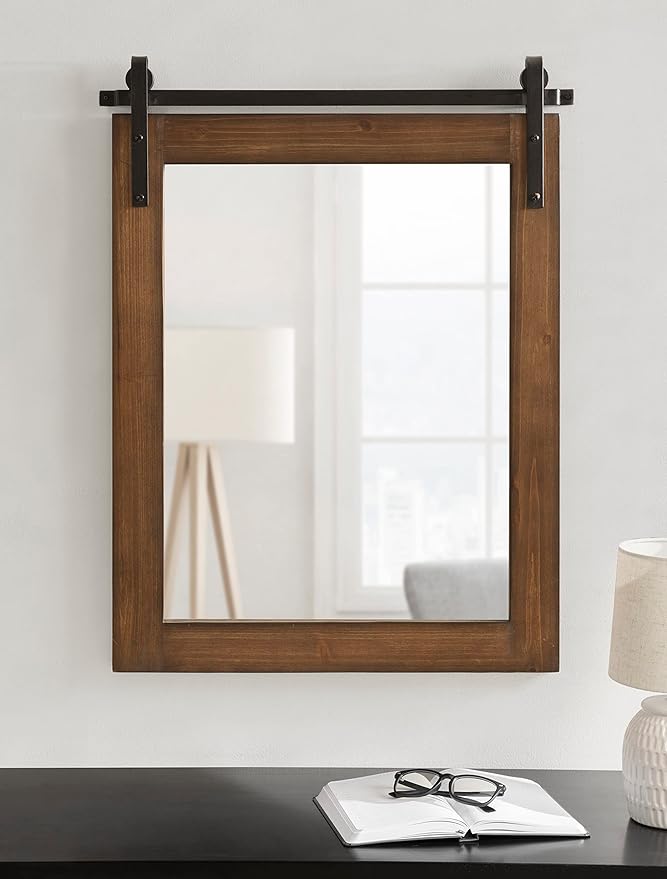 Kate and Laurel Cates Refined Decorative Framed Wall Mirror; 24 x 30; Walnut - Image 3