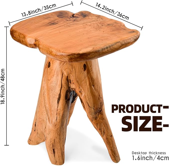 Mushroom Side Table, 18.9 inch Tall Live Edge Wood Stool, Freeform Natural - Image 2