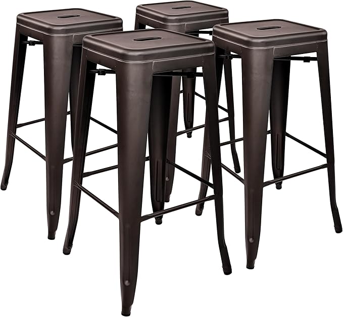 30 Inches Metal Bar Stools, High Backless Stools, Indoor Outdoor Stackable by ELEVON