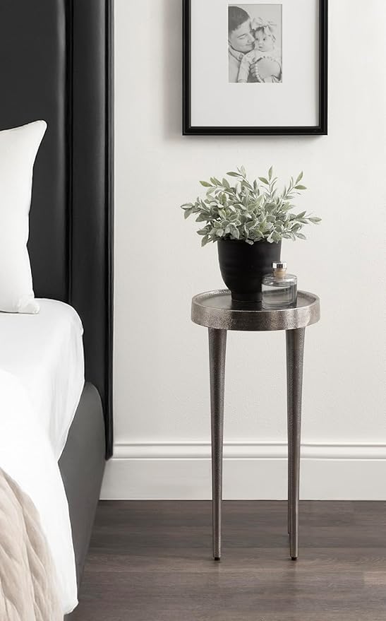Kate and Laurel Rava Modern Metal Round Drink Table, Antique Nickel, Cast - Image 4